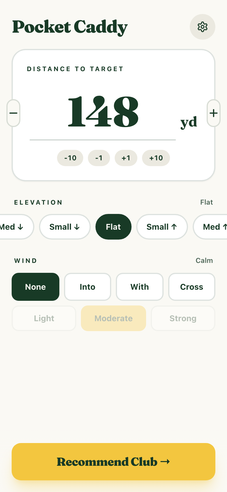 Pocket Caddy shot input screenshot for a 148-yard shot